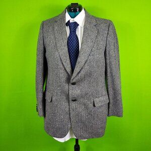 Mens 44R Gray Herringbone Blazer Camel Hair Woven In Scotland By Blocks